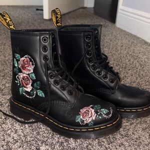 Dr. Martens Black Boots with Pink Floral Design